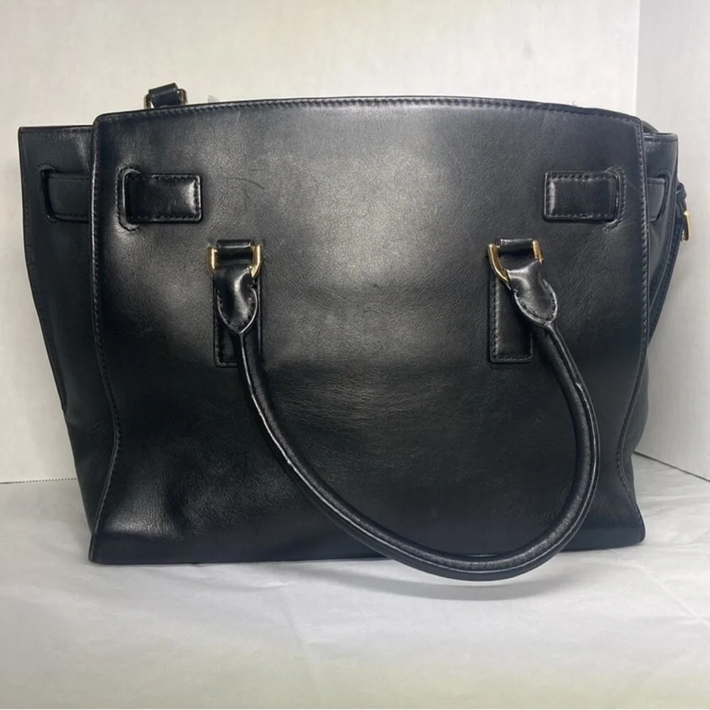 Michael Kors Black Leather Satchel with Gold Hardware